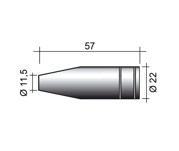 Fúvóka MIG 250A /MC22/145.0124-ZVAR/ 57mm/11.5mm/éles kúpos