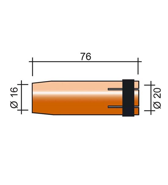 MIG fúvóka 500A /MC268/145.0085-ZVAR/ 76mm/16mm/kúpos, (2 db egy csomagban)