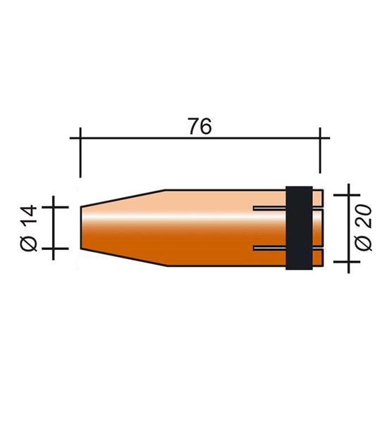 Fúvóka MIG 500A /MC290/145.0132-ZVAR/ 76mm/14mm/ éles kúpos