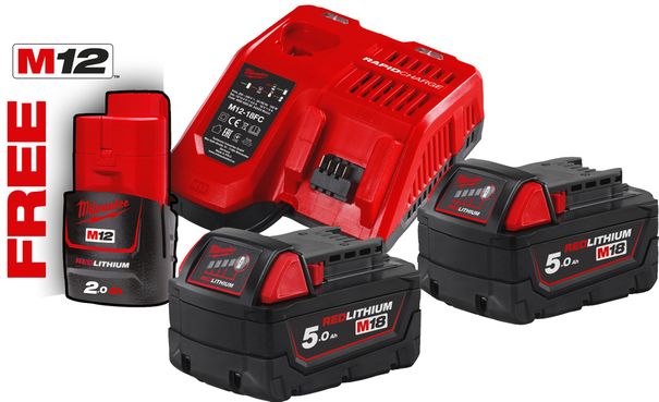 Set akumulátorov Milwaukee M18™ NRG M18NRG-502 (2x5,0Ah +1xM12-18FC + 1x2Ah) /4933459217/