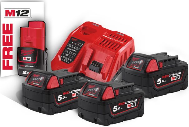 Set akumulátorov Milwaukee M18™ NRG M18NRG-503 (3x5,0Ah +1xM12-18FC + 1x2Ah) /4933451423/